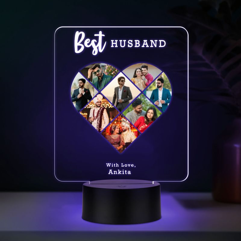 Personalized Collage Photo Frame Led Night Lamp with 7 Color Changing Light Gift for Anniversary, Birthday, Valentines Day | Memorable Gift Lamp (Gift for Husband)